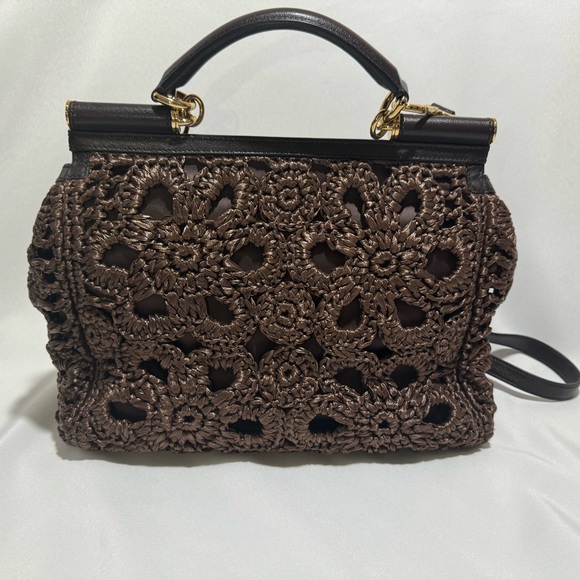 PRISTINE/Never Used-Dolce and Gabbana Rare Sicily Large Brown Raffia Handbag - Picture 2 of 13